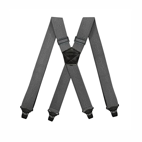 BaronHong Airport Friendly Suspenders NO buzz Plastic 4 Clips 1.5 inch Fully Elastic Braces with Leather Patch Ski Suspenders(darkgray M)