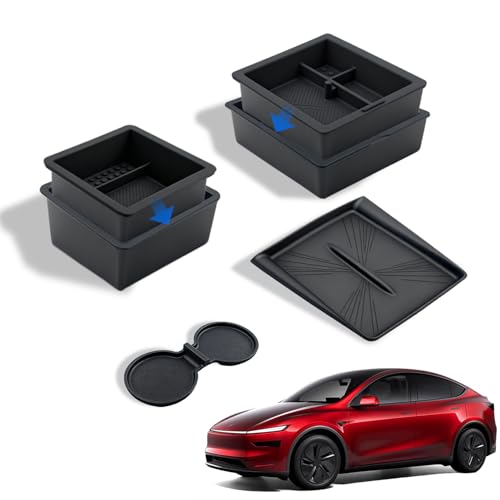 SportySizz for Tesla Model Y 2025 2026 Juniper & Model 3 2024 Highland Center Console Organizer [Double Layer Space Slide Smoothly (Model 3&y 4P)