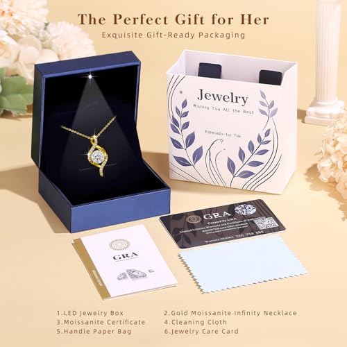 1-2 CT Infinity Moissanite Pendant Necklace for Women, 18K Gold Filled 925 Sterling Silver Jewelry, Anniversary Birthday Christmas Valentines Gifts for Wife Mom Her with LED Light-Up Gift Box - Image 4