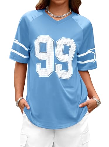 Image of LovelyWholesale Women's Oversized V Neck Jersey Shirts Summer Football Graphic Tee