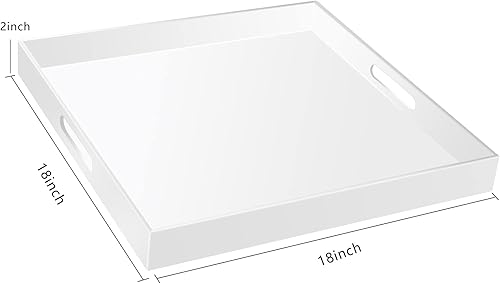 Miniatura 2 de MIKINEE Bandeja de servir de acrílico blanco brillante de 12 x 16 pulgadas con asas, bandeja otomana, bandeja decorativa a prueba de derrames, mesa