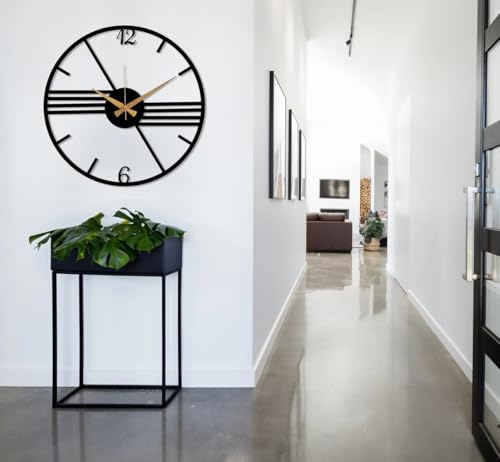 Image of Wall Clock Stylish Metal Analog Wall Clock for Living Room, Bedroom, Office, Kitchen, Home and Hall | Antique Fancy Big Size Modern Wall Watch (Black ST-18, 50 CM)