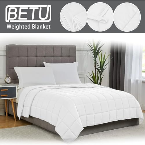 Image of White Weighted Blanket for Adults 20lbs, 48 inchx72 inch, Twin Full Size Cooling Heavy Throw Blanket for 180-220lbs, Microfiber Soft Thick Big Blankets Weighted Comforter Gift for Sleeping