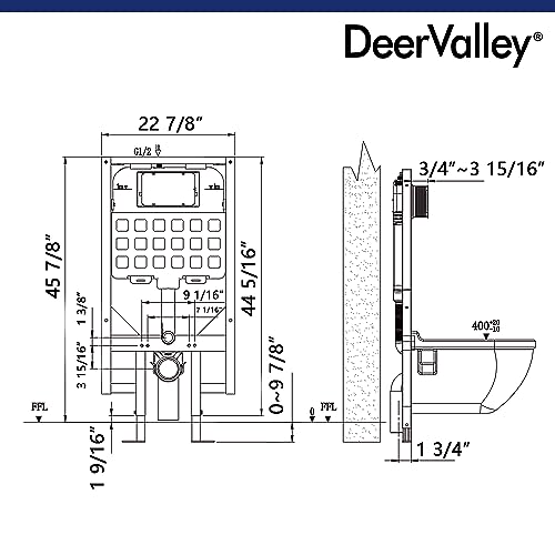 Conjunto de inodoro montado en pared DeerValley con tanque oculto y descarga dual 1.1/1.6 GPF con botón de presión blanco miniatura 2