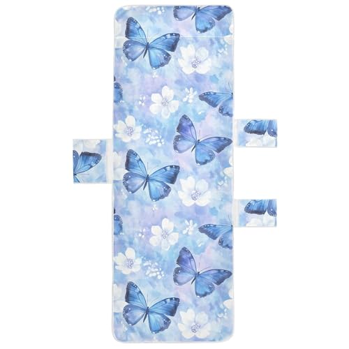 BOESI Graffiti Blue Butterfly Beach Chair Towel, Outdoor Pool Chair Cover, with Pockets, Suitable for Outdoor Beach Garden Sunbathing, 85'' x 30''