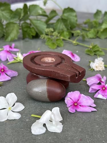 Image of Shivam VASTU AKAL 1.5 inch Original Narmadeshwar Narmada Shivling with 3 inch Narmada Stone Yoni Base Jaladhari (Mahamratunjay Shivling, Brown Damru Jaladhari)