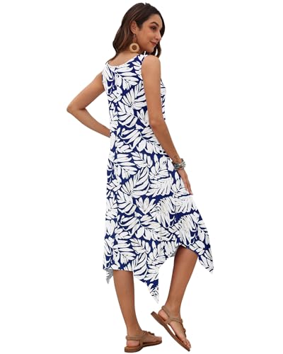 Image of AUSELILY Women's Summer Dresses Casual Sleeveless Midi Tank Beach Dress | Women's Asymmetrical Hem Sundress with Side Pockets, Great for Beach, Vacation & Daily Wear