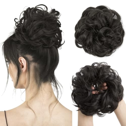 Messy Bun Hair Piece - Elastic Wavy Curly Hair Bun Scrunchies Extensions Synthetic Chignon Hairpieces Ponytail Hair Extensions Thick Updo Hairpieces for Women (Natural Black)