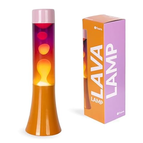 Fisura - Różowa lampa lawowa z pomarańczową podstawą i kryształem z unikalnym efektem gradientu. Retro design, oryginalny prezent idealny do każdego wnętrza. Wymiary: 9 x 9 x 30 cm
