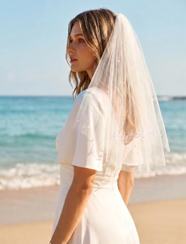 ADOME Veil White Short Wedding Veil Pearl Bachelorette Party for Brides - image 6