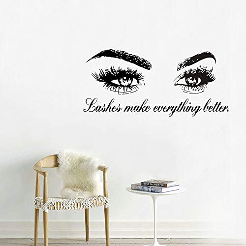 Boodecal Wall Decal Quotes Lashes Make Everything Better Eyes Wall Decal Eyelashes Wall Mural Art Decor Sticker Make Up Wall Decal Girls Eyes Eyebrows Mural Beauty Salon Decoration Makeup Wall Sticker #TOP1