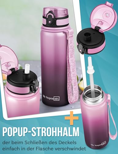 MY VESPERBOX® Edelstahl Thermosflasche Kinder [INK. STROHHALM & SIEB] - Isolierflasche für Jungen & Mädchen - Thermo Trinkflasche für Kindergarten & Schule - Auslaufsicher - BPA FREI 5