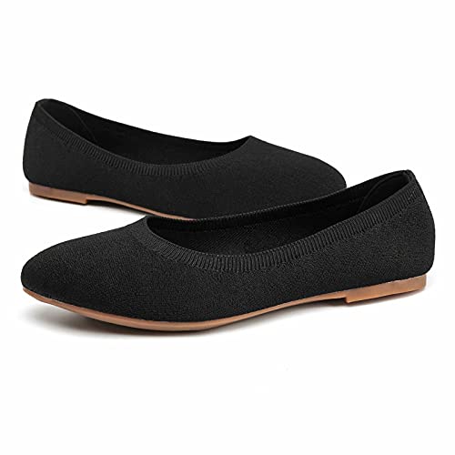 Konhill Women's Classic Ballet Flats - Pointy Toe Soft Knit Slip On Dress Shoes 8.5 Us Black #TOP20