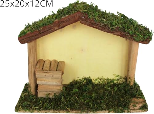 BEST&FREE Portal De Belen O Pesebre Navidad 25x20cm. Cueva O Casita para Figuras o Nacimiento De Belen. Fondo para Portal De Belén Navideño, Decoración Belen Hecha De Musgo, Corcho Y Resina.