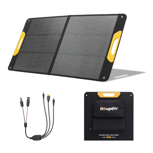 Image of BougeRV 100W Portable Solar Panel with IP65 Resistant, Foldable Solar Panel with XT60/DC7909/DC5521 Connectors, 100 Watt Solar Charger for Camping, RV, Van, Boat, Fishing, Hiking & Off-Grid Use
