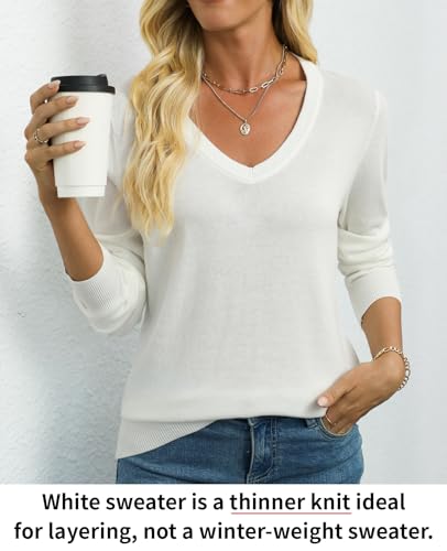 Image of QUALFORT Women's 100% Cotton Sweater, Basic Lightweight Long Sleeve Pullover