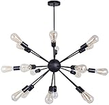 GAXQFEI Chandelier Chandelier 12 Lights Industrial Vintage Mid Century Pendant Lighting E27 Ceiling Light for Bedroom Dining Room Bar Restaurant, Black, 18-Light
