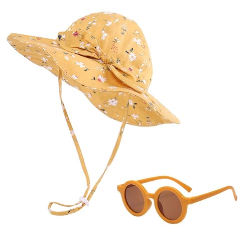 Chapeau De Soleil À Fleurs Jaunes 1 Pièce, 1 Paire De Lunettes Jaunes, Chapeau De Soleil Pour Bébé, Chapeau De Soleil Pour Bébé, Chapeau D’Été Pour...
