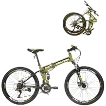 26 Inch Folding Mountain Bike, 21 Speed, Dual Disc Brakes, Full Suspension, High-Carbon Steel, for Adults/Men/Women