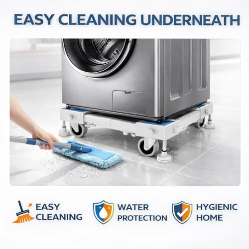 Image of Smart Shelter Washing Machine Stand with Wheels & Green Anti Vibration Pads Adjustable Metal Stand for All Semi or Front or Top Load Washing Machine (Anti Vibration Pads White-Green 170 KG)