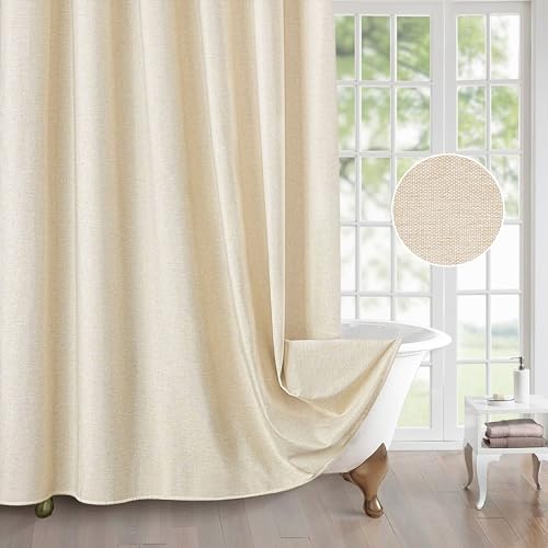 Miniatura 5 de Cortina De Ducha Para Baño Con Ganchos De Metal Cortina De Ducha De Tela De Lino Cortina De Baño Resistente Para Bañera Ducha, Impermeable - 182 X 182cm Beige