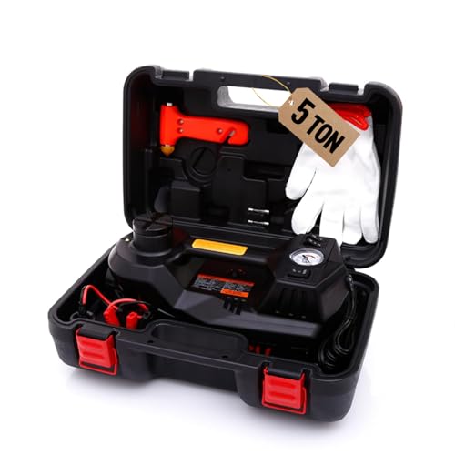 Trihelper Electric Car Jack 5 Ton 12V Floor Jack Hydraulic Jack Stand Car Lift Jack with Integrated Tire Pump for SUV Truck Sedan Vehicle Roadside Emergency Tire Change