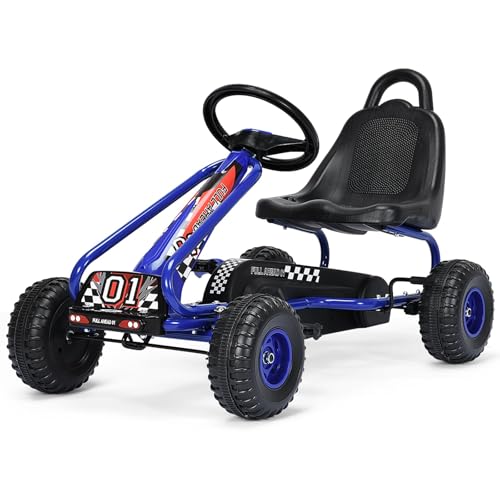FANTASK Gokart - Coche a Pedales a Partir de 3 años con Asiento Ajustable y Freno de Mano, Go Cart soporta hasta 30 kg, vehículo Infantil (Azul)