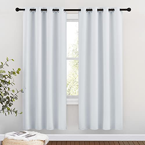 NICETOWN Room Darkening Curtains for Living Room - Easy Care Solid Thermal Insulated Silver Grommet Light Blocking for Bedroom (2 Panels, 46 by 72, Gr