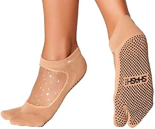 Shashi Nude Glitter Mesh Non Slip Split Toe Ergonomic Sock Pilates Barre Yoga