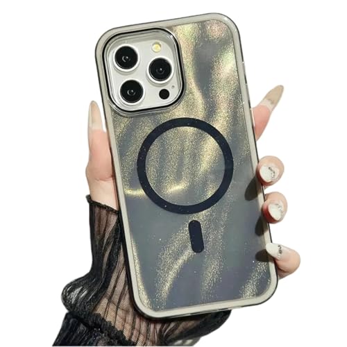 Coque iPhone 14 noire Water Ripple Aurora pailletée et magnétique