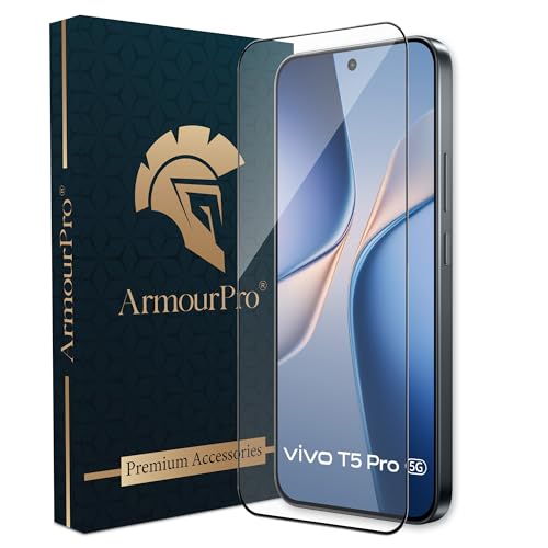 Image of ArmourPro Tempered Glass for Vivo T5 Pro - 9H Screen Protector with Black Border, Anti Scratch, Edge-to-Edge Coverage, HD Clarity, Smooth Touch, Case Friendly | Black