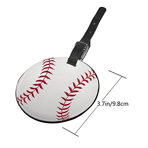 2 Packs Boys Mens Leather Luggage Suitcase Baggage Tag with Baseball Graphics Printed, Funny Sports-Themed White Travel Round Identifiers Tags Name Label with Privacy Cover4