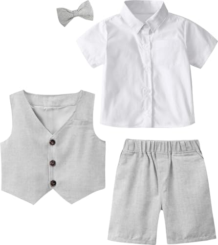 A&J DESIGN 4pcs Baby & Toddler Suit, 12 Months - 6 Years, Shirt & Shorts & Vest & Bow Tie4