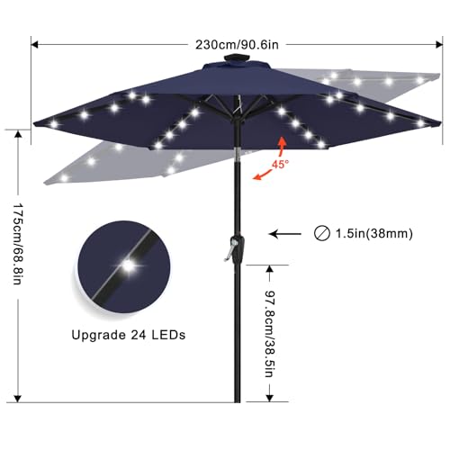 Image of ABCCANOPY Durable Solar Led Patio Umbrellas with 24LED Lights 7.5FT with 6 Sturdy Ribs (Navy Blue)