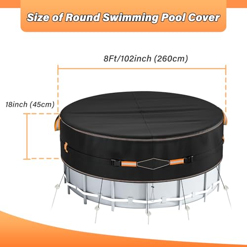 8 Ft Round Winter Pool Cover with Windproof Design, Swimming Pool Cover for Above Ground Pools, with Reflective Strips Ideal for UV Resistant, Waterproof, Weatherproof and Dustproof