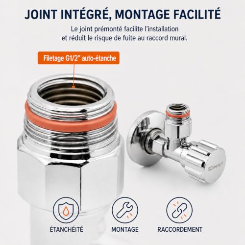 Ibergrif M22022-2 Robinet d’Arrêt Équerre 1/2" x 3/8", Lot de 2 – vue 4