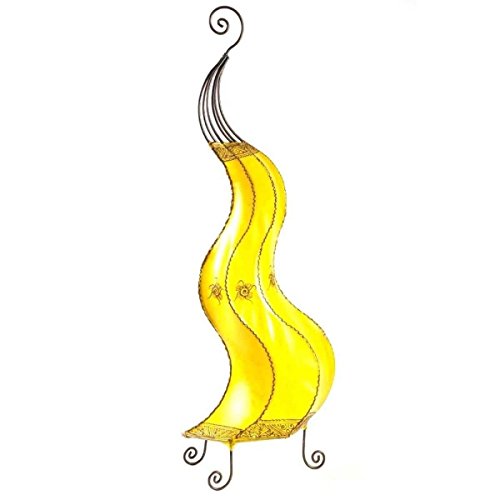 Lámpara de suelo marroqui, de cuero natural tintado y pintado a mano con alheña o henna, modelo Mogador Flores 90 cm Color amarillo