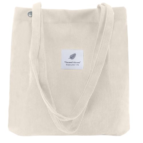 ALUWU Bolsa feminina de veludo cotelê pequena de lona, bolsa prática com cordão e bolso interno, 02 Bege, One Size