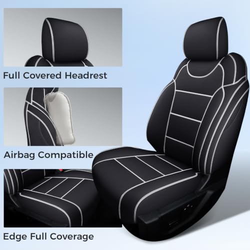 Image of Coverado Car Seat Cover Custom for Ford 2015-2026 F150 Crew Cab & 2017-2026 F250 F350 F450 Truck, Waterproof Stretch Fabric Full Set, Black & White Line