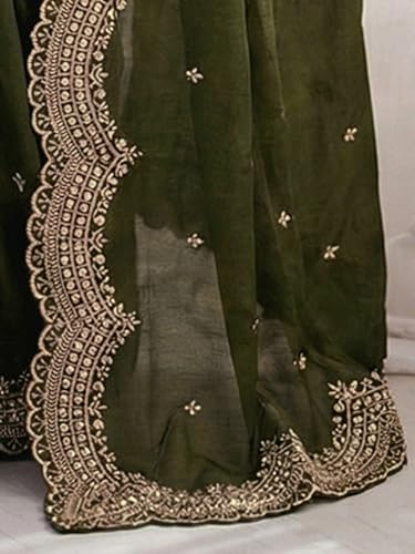 Image of SIRIL Women's Shimmer Georgette Scalloped Border Sequins Embroidery Saree with Unstitched Blouse Piece