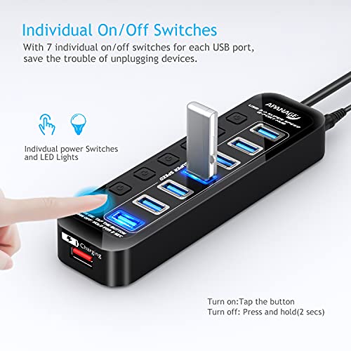 Apanage-Powered-USB-30-Hub-8-Port-USB-30-Hub-Splitter-with-7-USB-30-Data-Ports-and-1-Smart-Charging-Port-with-Individual-OnOff-and-5V4A-Power-Adapter-USB-Extension-for-MacBook-Mac-Pro