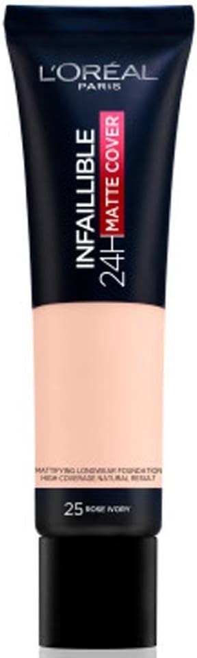 L’Oréal Paris Infaillible 32H Matte Cover 25 Ivoire Rose/Rose Ivory, Long-Lasting Liquid Make-Up, High Coverage, Water and Smudge-proof