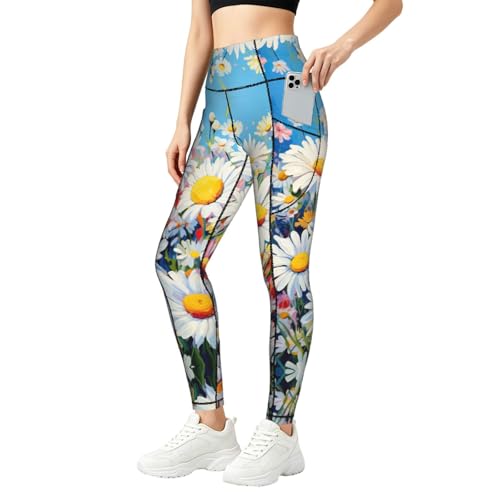 Leggings de verano ZXERTG con estampado de margaritas florales para mujer