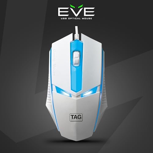 Image of TAG EVE Wired Optical Mouse White USB Interface, 1000 DPI High Precision Sensor, 3 Button Control, Breathing LED Light, Lightweight & Portable Design, for PC Laptop Desktop - for Windows Mac Linux