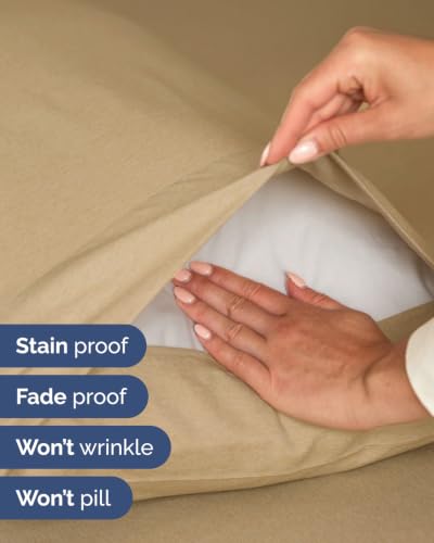 Image of Extra Deep Flex Top Split Head King Sheet Set - 6 Piece Breathable and Cooling Sheets - Hotel Luxury Bedding for Women, Men, Kids & Teens - Easy Secure Fit - Extra Deep Pockets - Heathered Tan