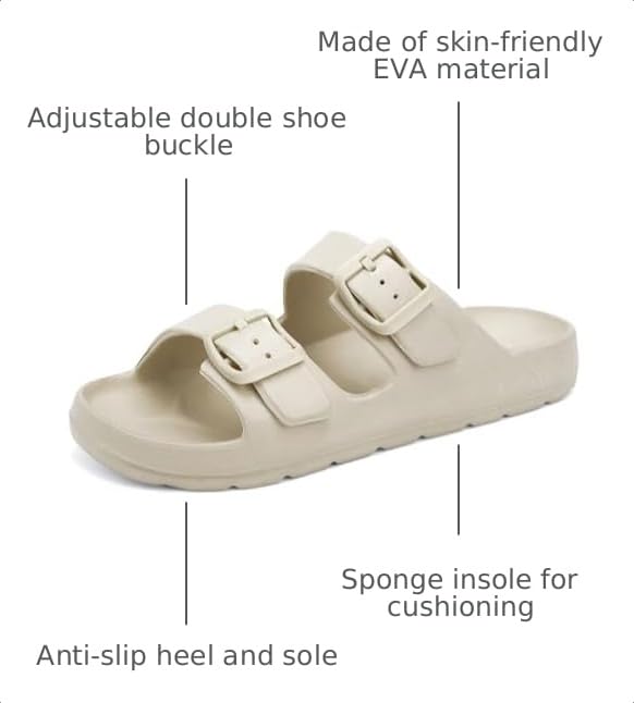 Image of INMINPIN Boys Girls Double Buckle Slide Sandals Comfort Beach Pool Shower Slippers Adjustable Indoor Outdoor Little Kid /Big Kid