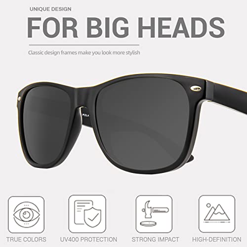 MAXJULI Polarized Sunglasses for Big Heads Men Women,UV 400 Protection Wood Grain Sun Glasses 88093