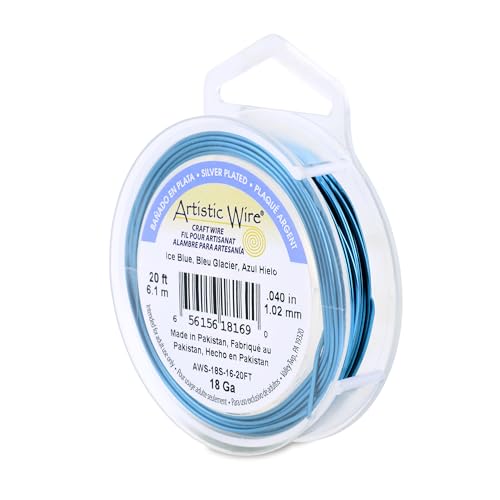 Image of Artistic Wire, 18 Gauge Silver Plated Tarnish Resistant Colored Copper Craft Wire, Ice Blue, 20 ft