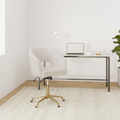 Image of Nrizc Velvet Office Desk Chair, Upholstered Home Office Desk Chairs with Adjustable Swivel Wheels, Ergonomic Office Chair for Living Room, Bedroom, Office, Vanity Study (Beige)