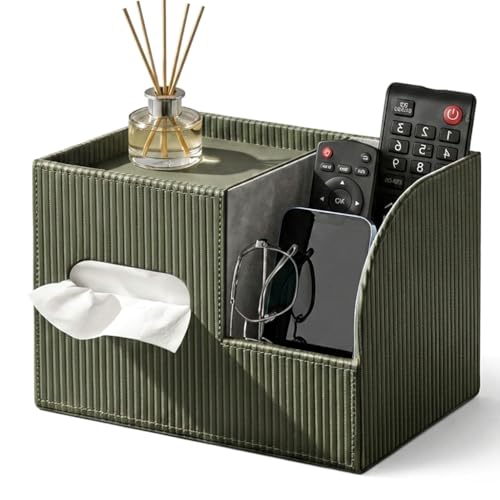 PU Leather Tissue Box Cover with Storage Tray Cube Facial Tissue Holder